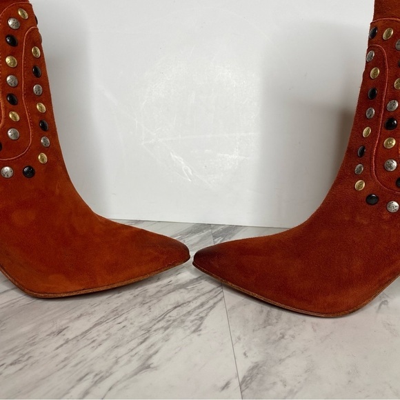 New! Free People Dakota Red Suede Studded Heeled Boot 41 - Picture 7 of 15